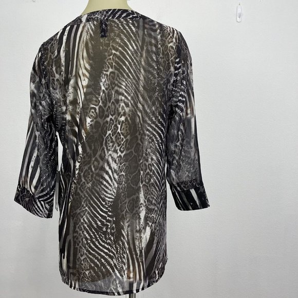 Sao Paulo Brown Animal print top tunic Size Small 36 Semi Sheer Womens New $133 - Picture 4 of 6